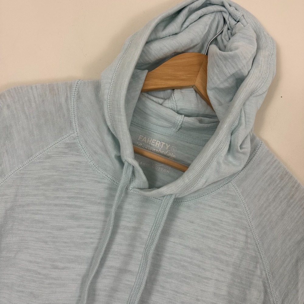 Faherty Sunwashed Hoodie Light Blue Organic Cotton Pullover Athleisure Womens XS